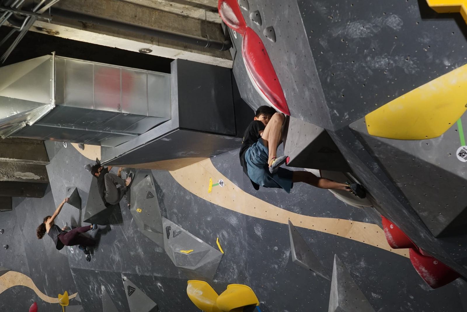 Competitive team climber on the wall
